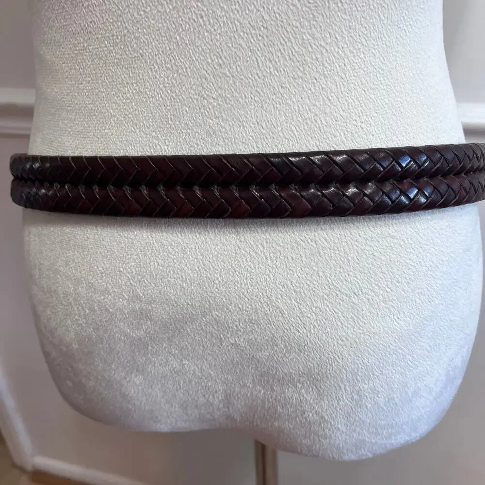 Coach Brown Braided Leather Belt Solid Brass Buckle Adjustable Vintage 36